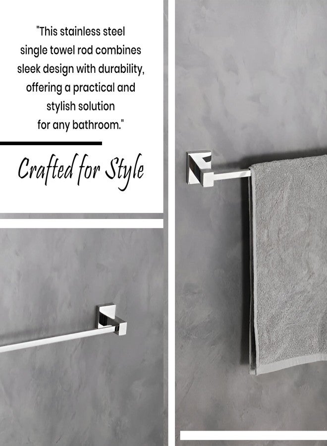 iBELL 60 cm (24-Inch) Towel Rod | Towel Rack for Bathroom | Towel Bar | Towel Hanger | Towel Stand | Bathroom Accessories - Square Design (Chrome Finish) - Image 3